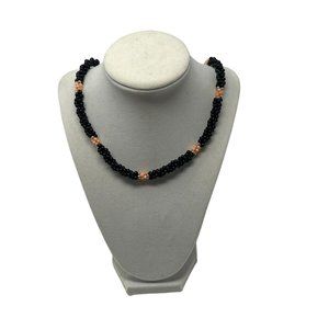 Vintage Jet Black and Light Pink Faux Pearl Necklace - 24‎ Inches Long